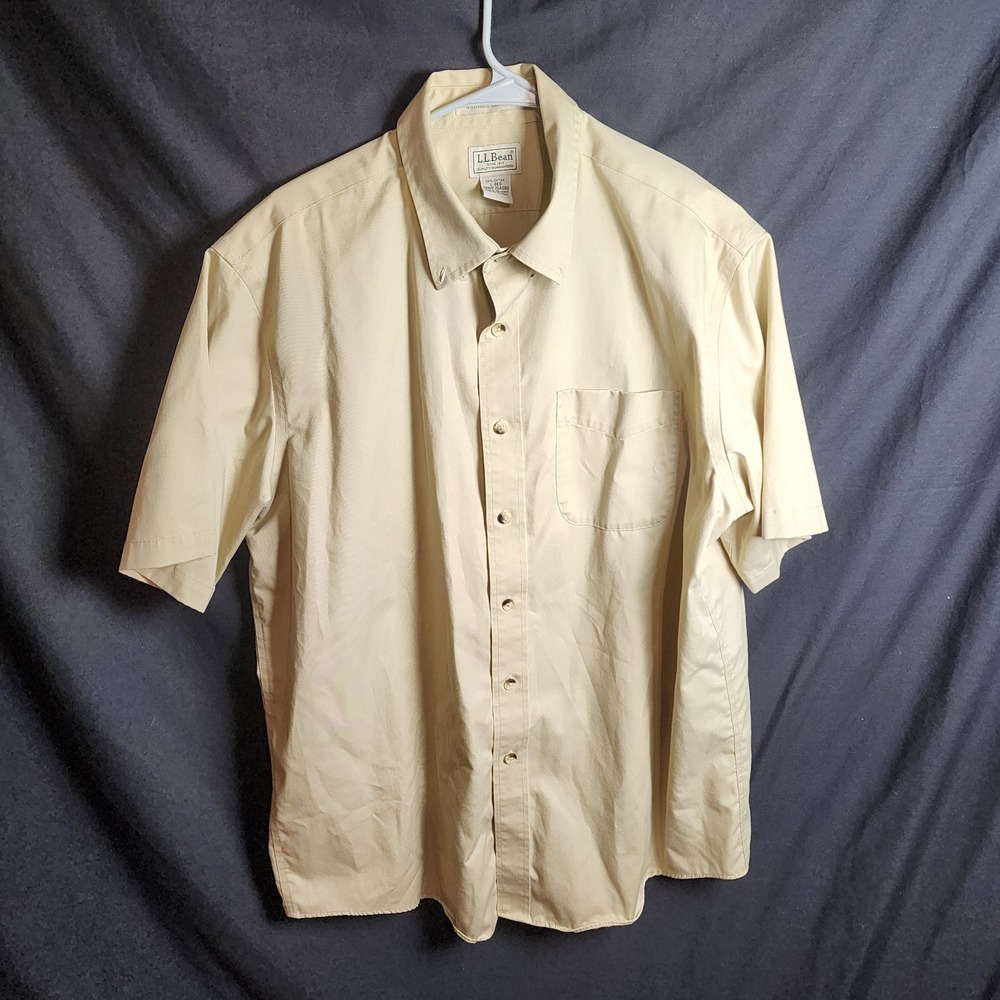 LL Bean‎ 100% Cotton Button-Up Shirt Tan Size L